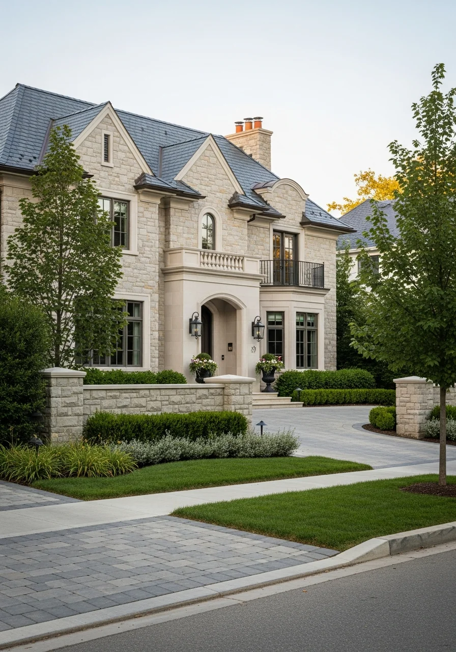 Luxury Glencoe home with custom architectural details and manicured landscaping